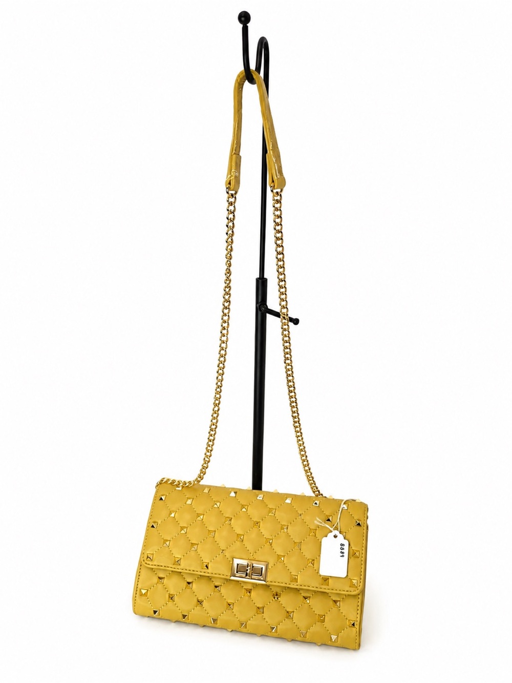 Quilted Chain Shoulder Crossbody in Mustard Yellow